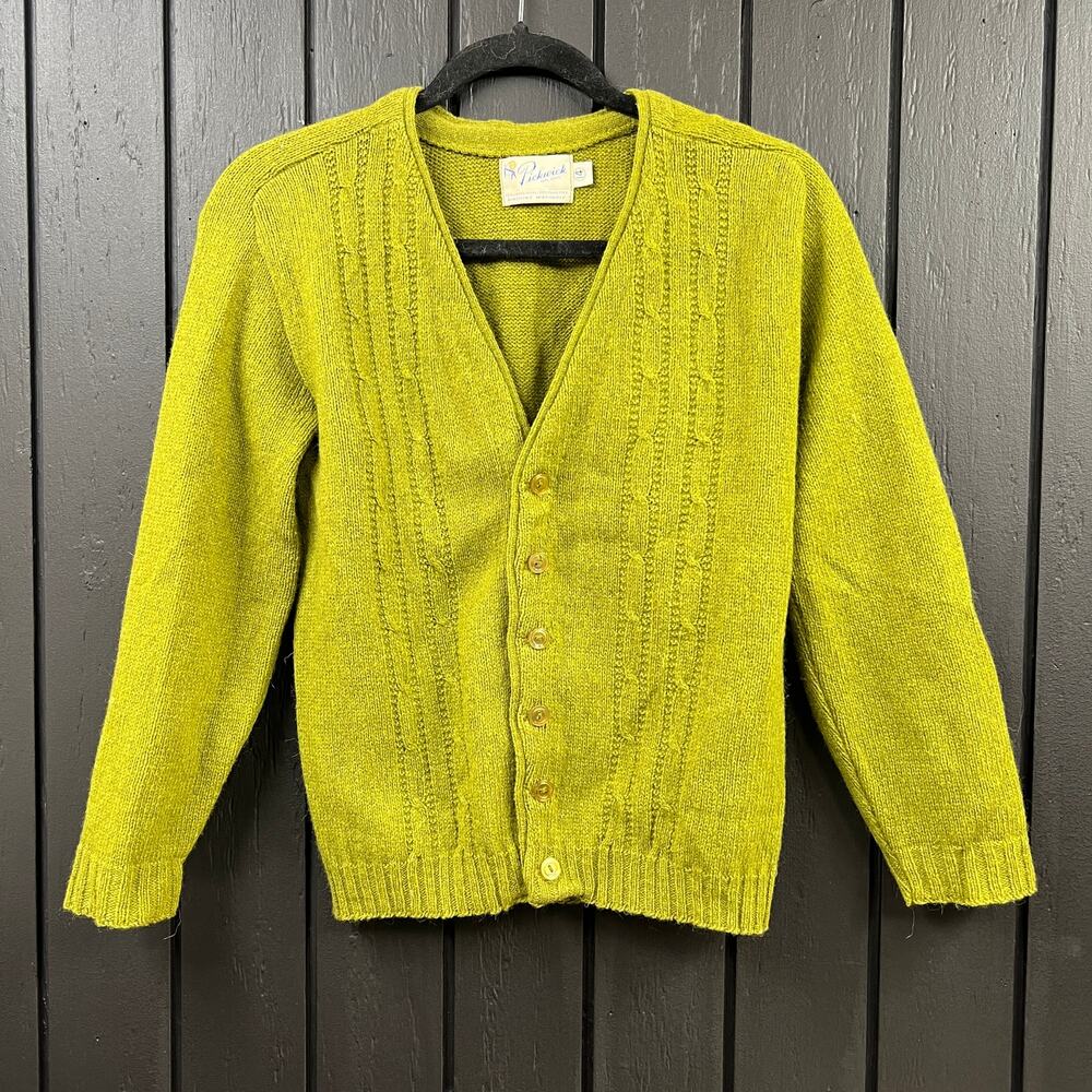 Vintage Pickwick Lambswool Blend Button Front Green Cardigan